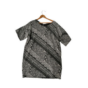 OSMOSIS Zig Zig Tunic Sweater Dress Short Sleeve Gray/Black Women's Size S